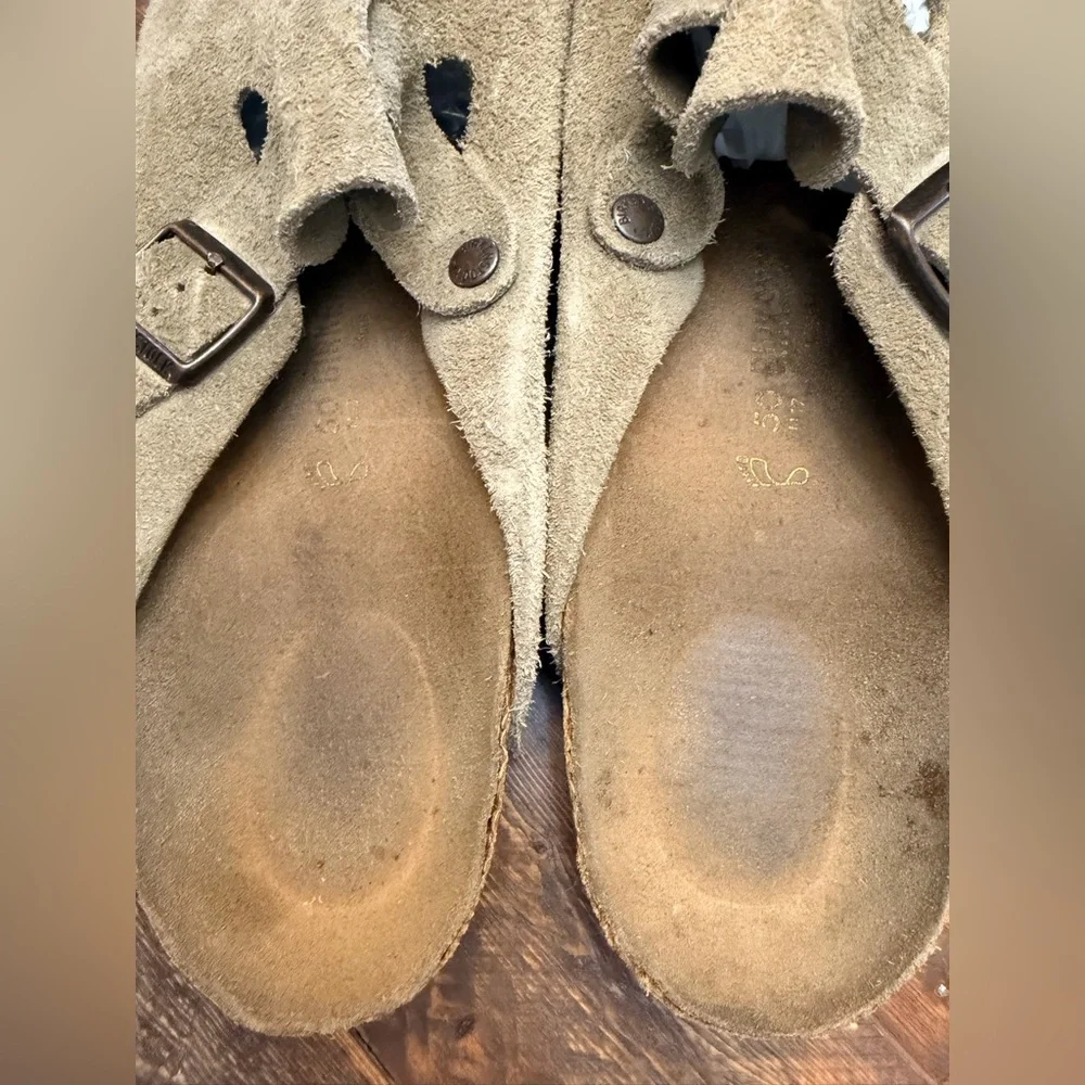 Men’s Birkenstock clogs clog Boston soft footbed size 50 Taupe Tan GUC size 17